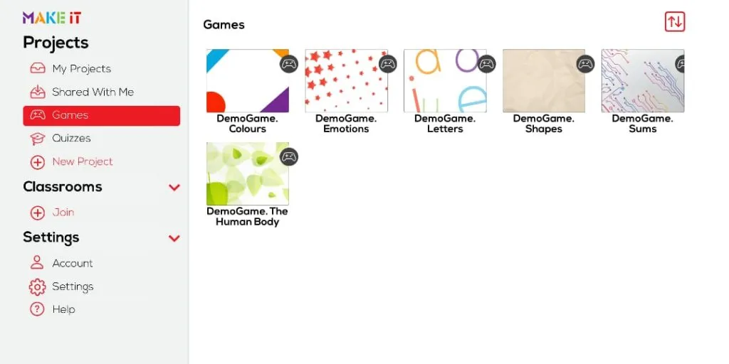 Games in Make It app